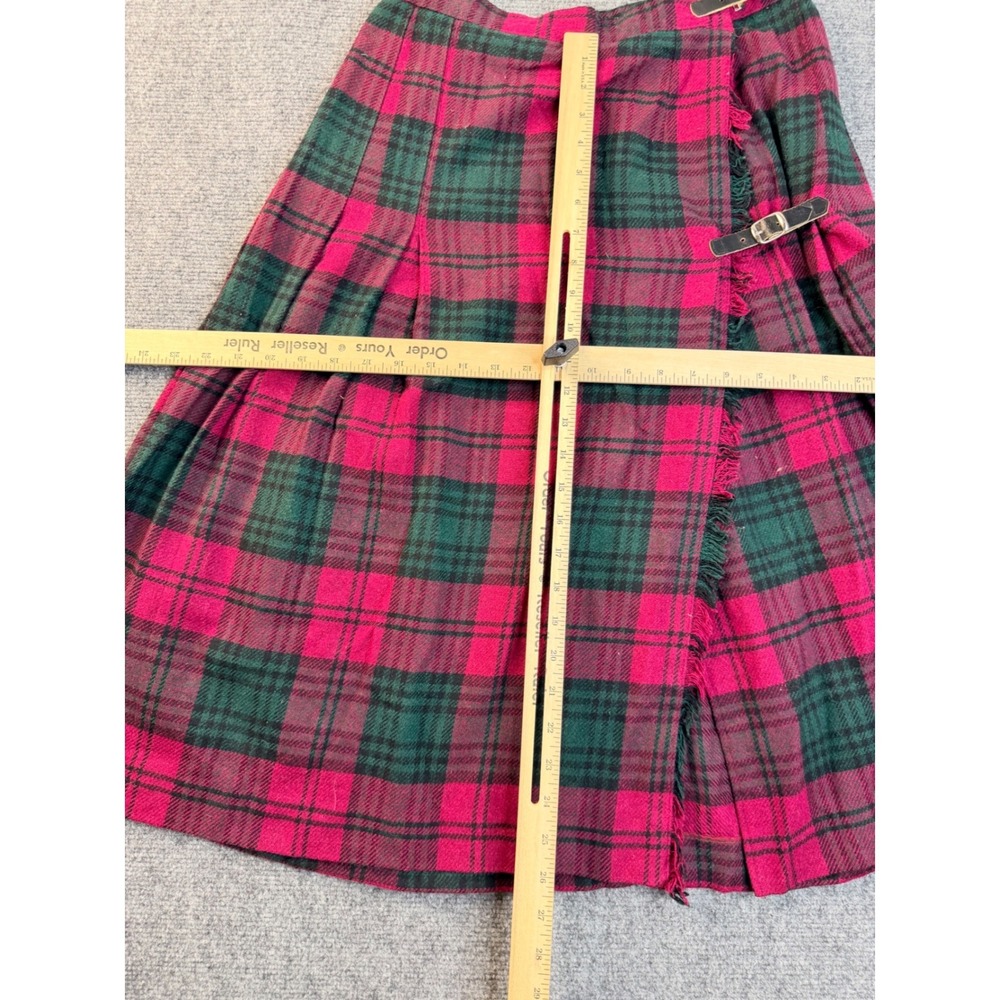 Vintage Summit Sportwear Wool Plaid Wrap Skirt Size 14 Red Green Kilt Greece Y2K - Picture 6 of 12